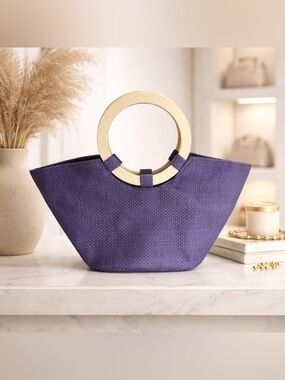 Purple woven Tote with Gold Ring Handles